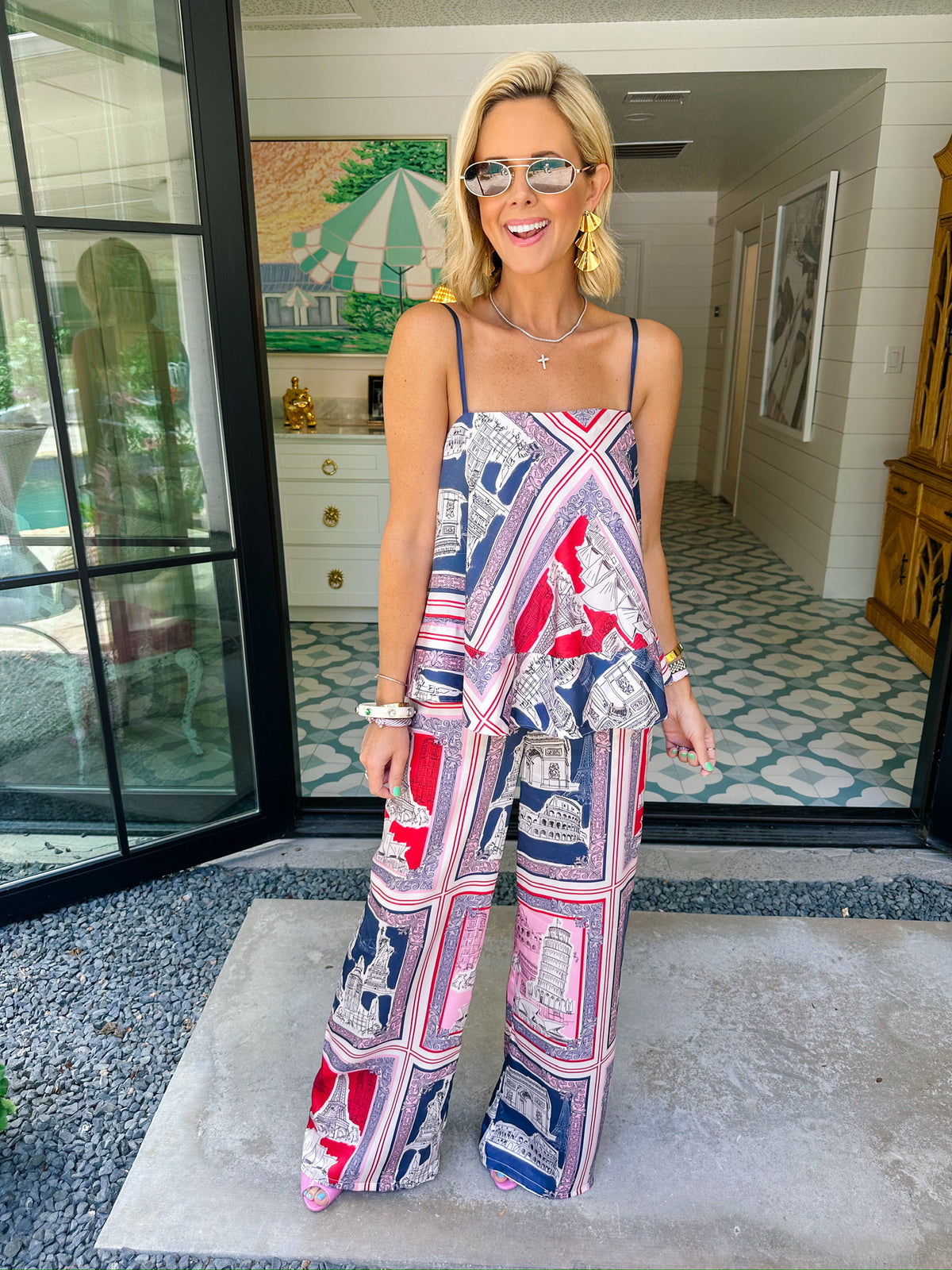 WORLD TOUR SILKY PANT SET - NAVY/PINK