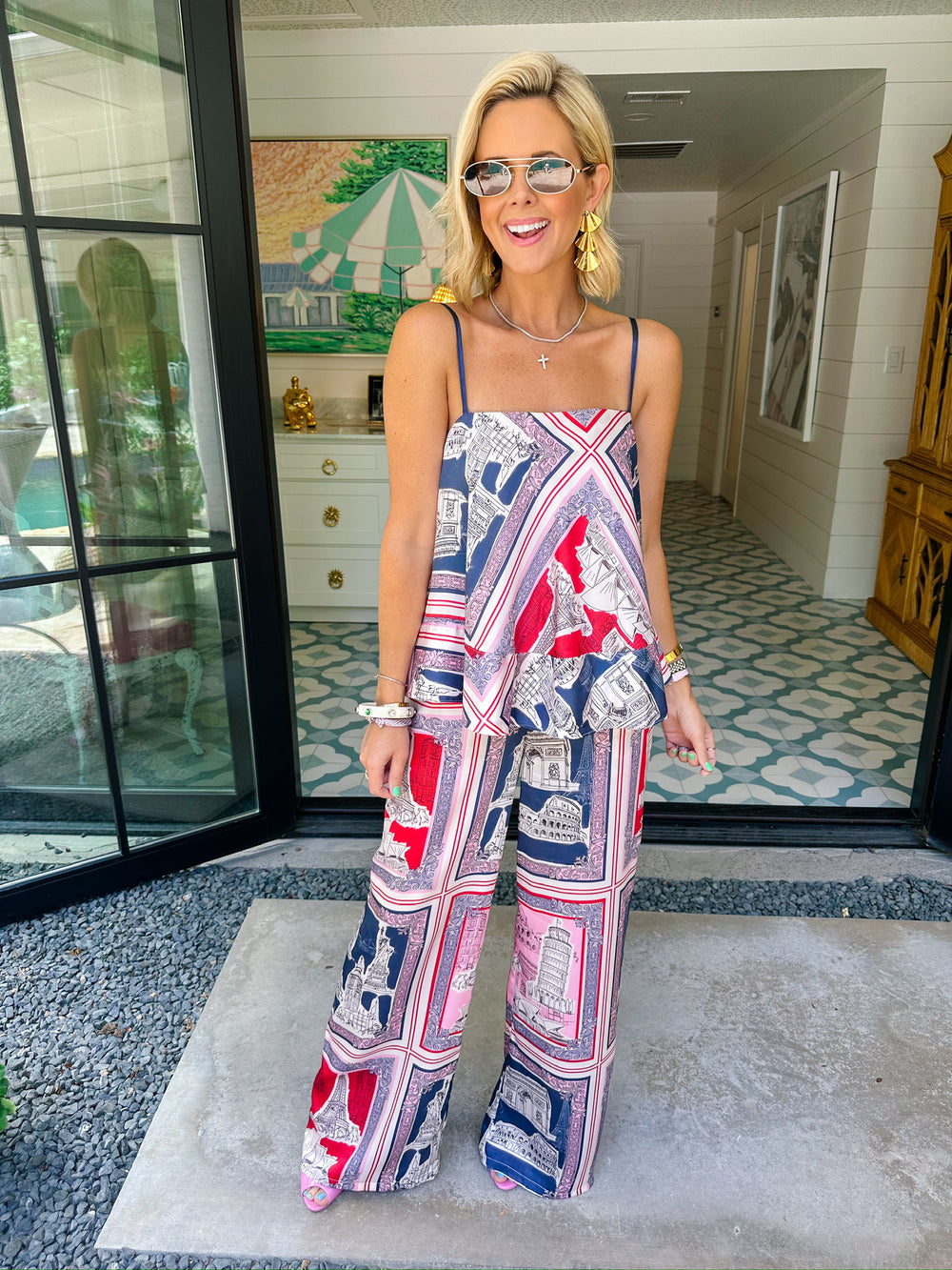 WORLD TOUR SILKY PANT SET - NAVY/PINK