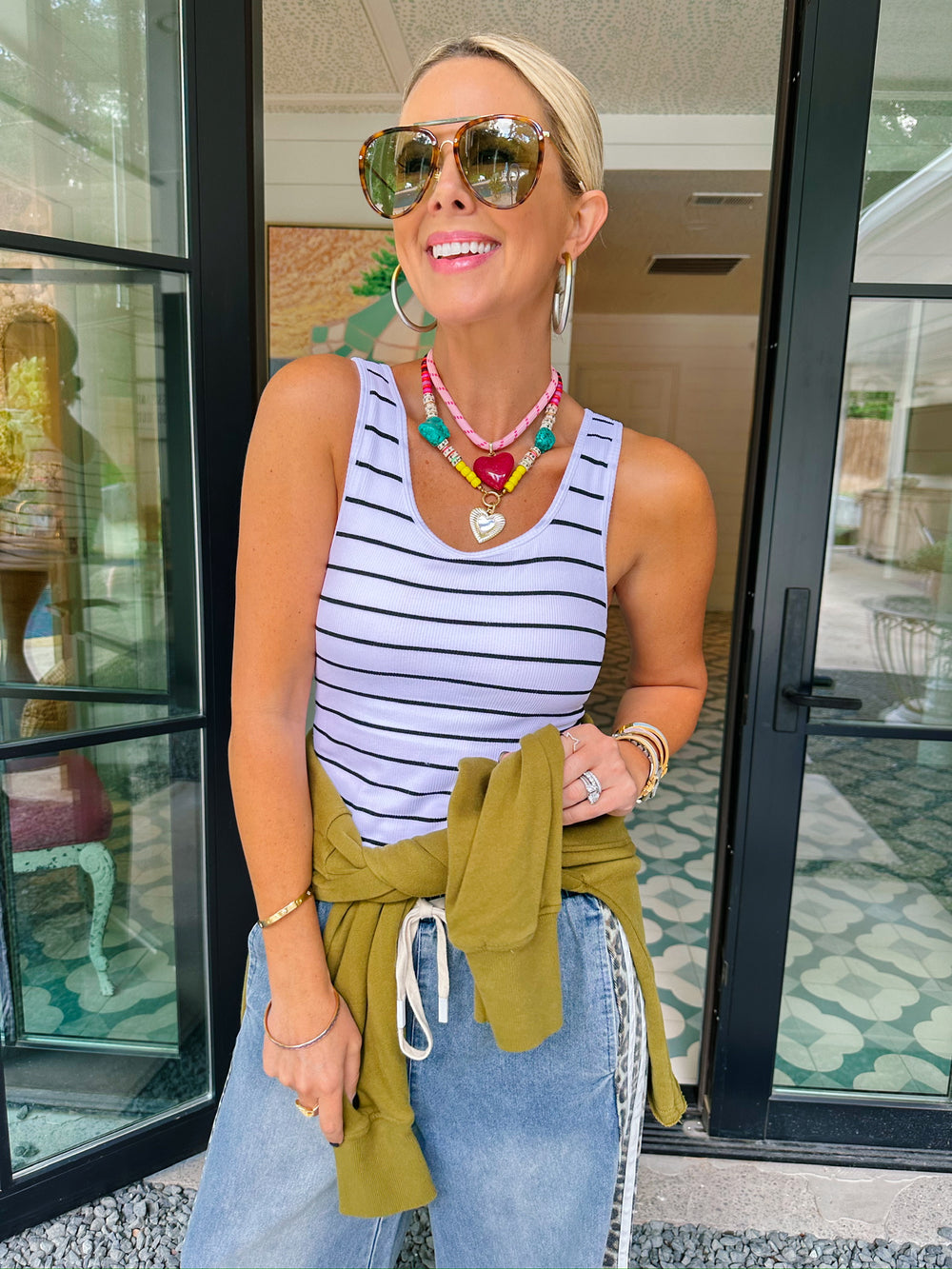 SPRINTING STRIPES TANK TOP - WHITE/BLACK