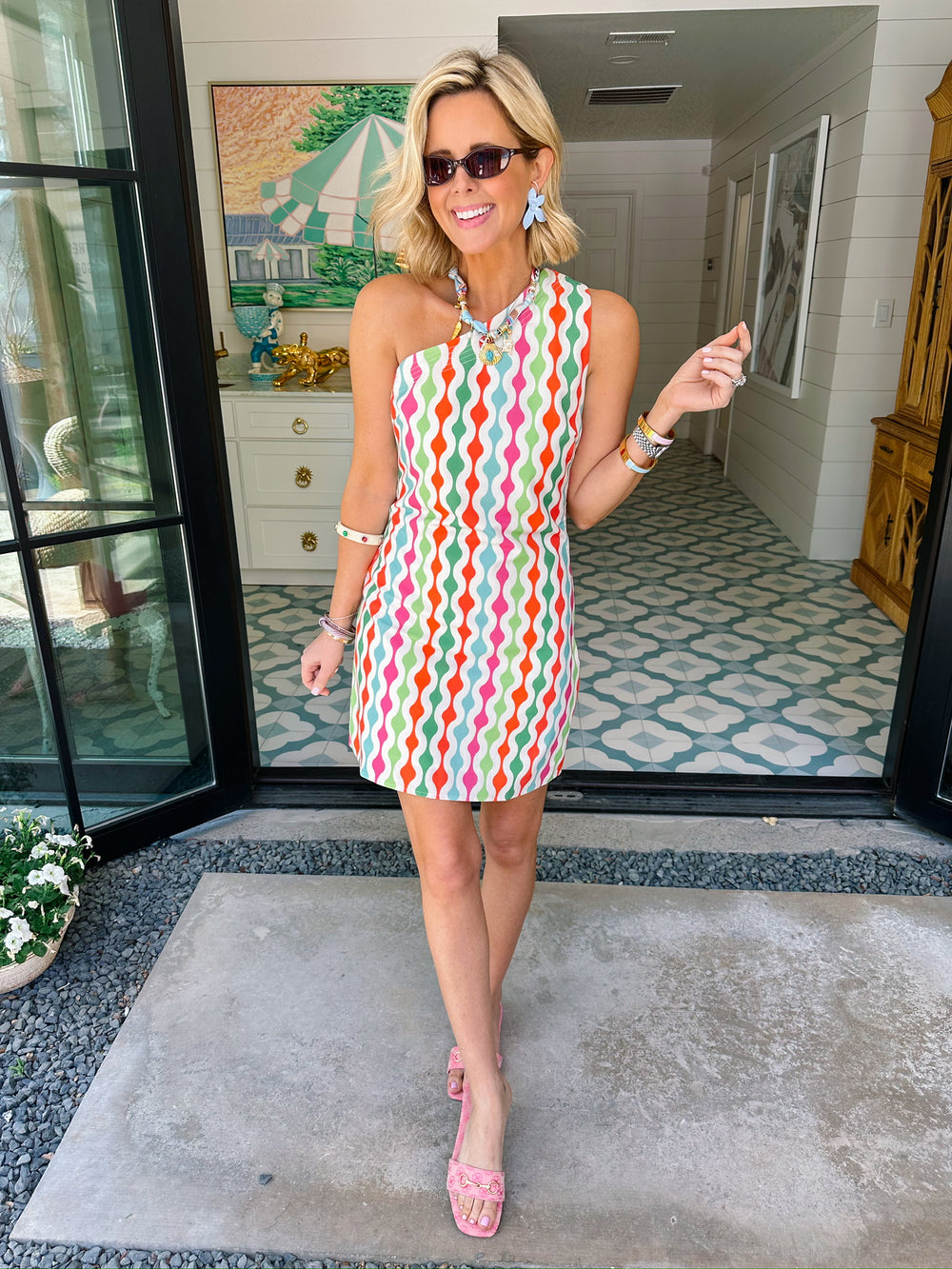 MARCIA GEOMETRIC ONE SHOULDER DRESS