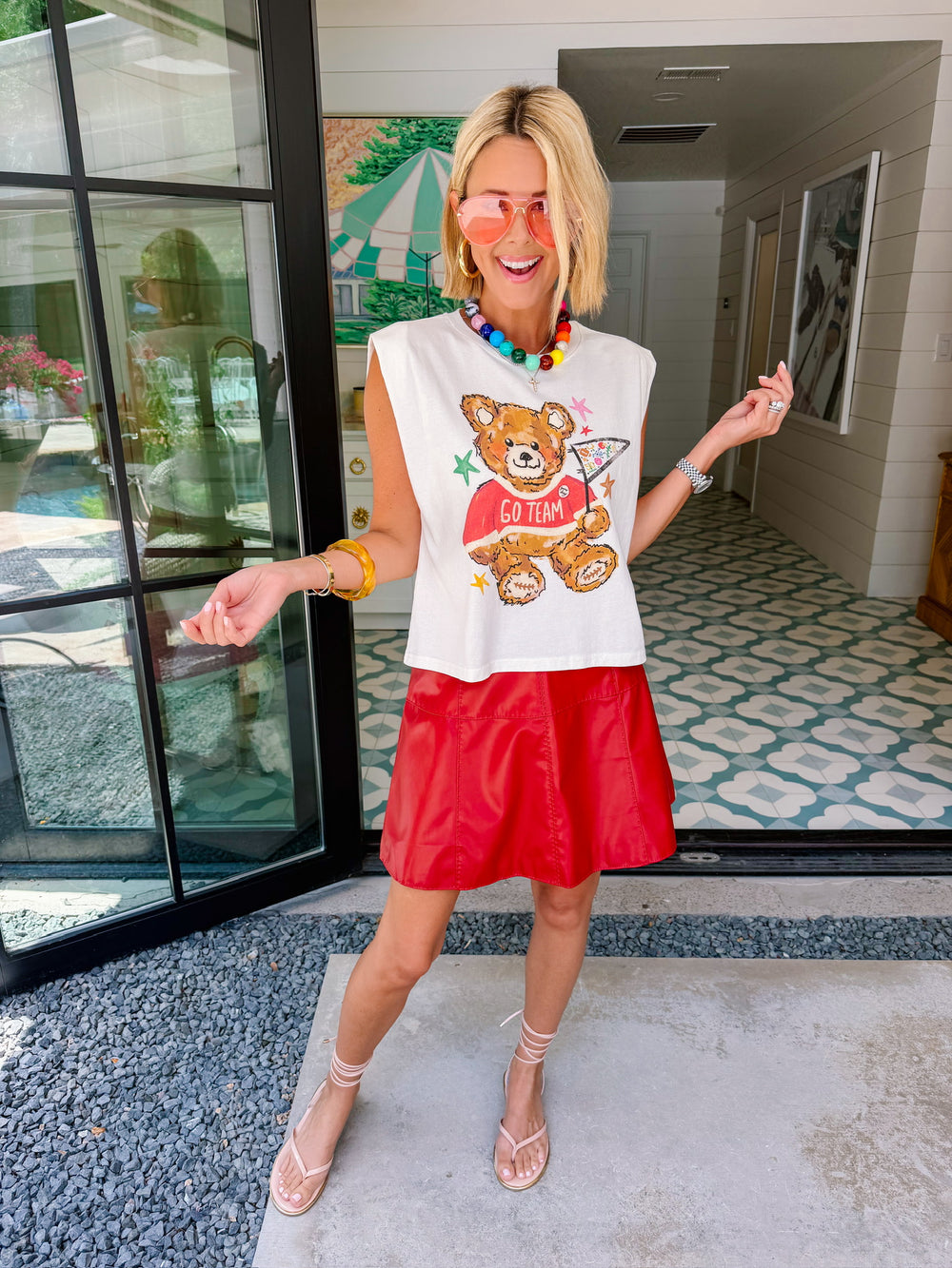GO TEAM TEDDY MUSCLE TEE - IVORY