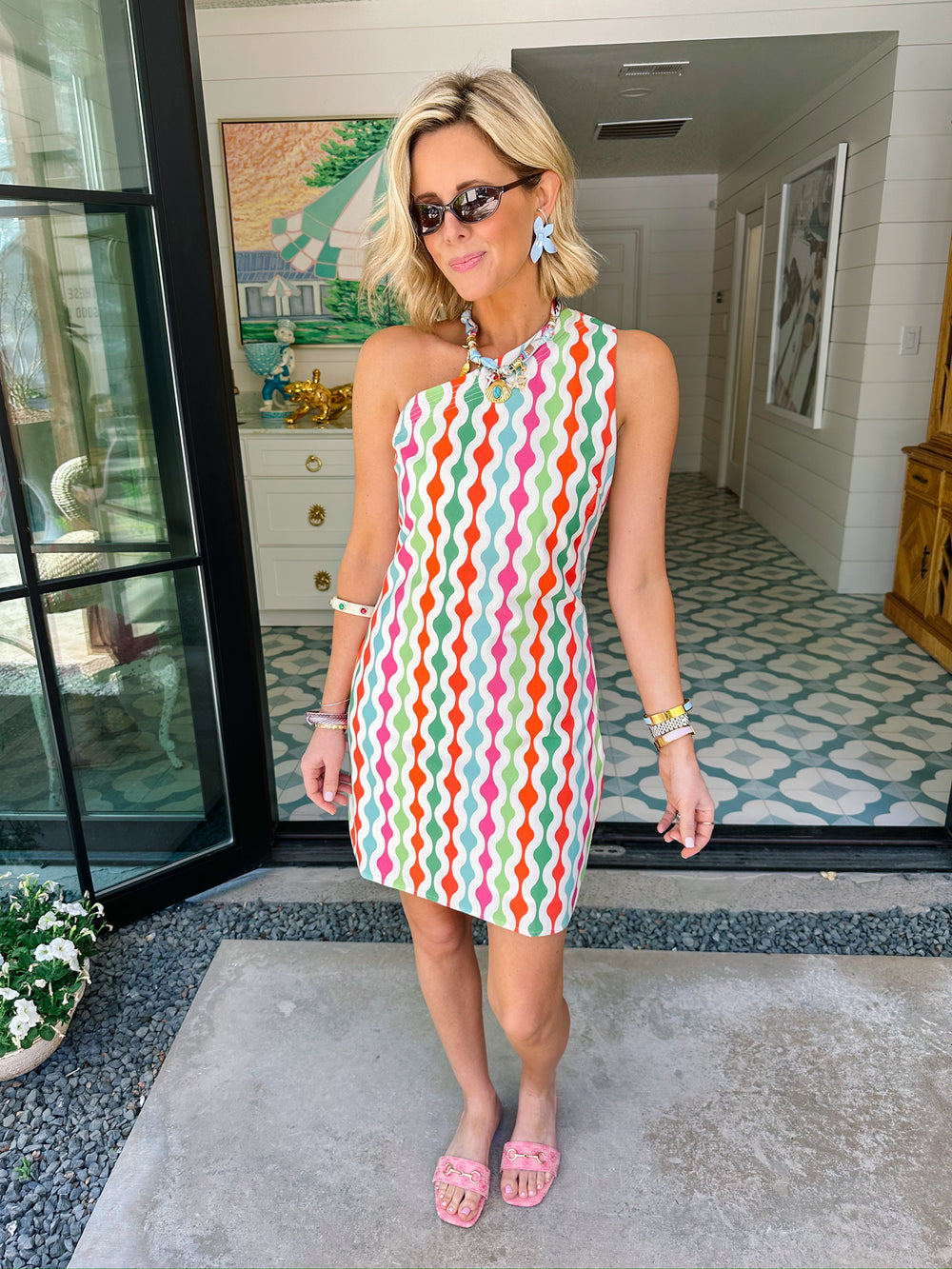 MARCIA GEOMETRIC ONE SHOULDER DRESS