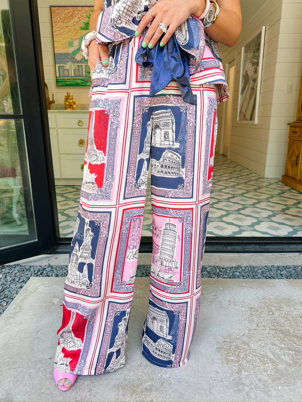 WORLD TOUR SILKY PANT SET - NAVY/PINK
