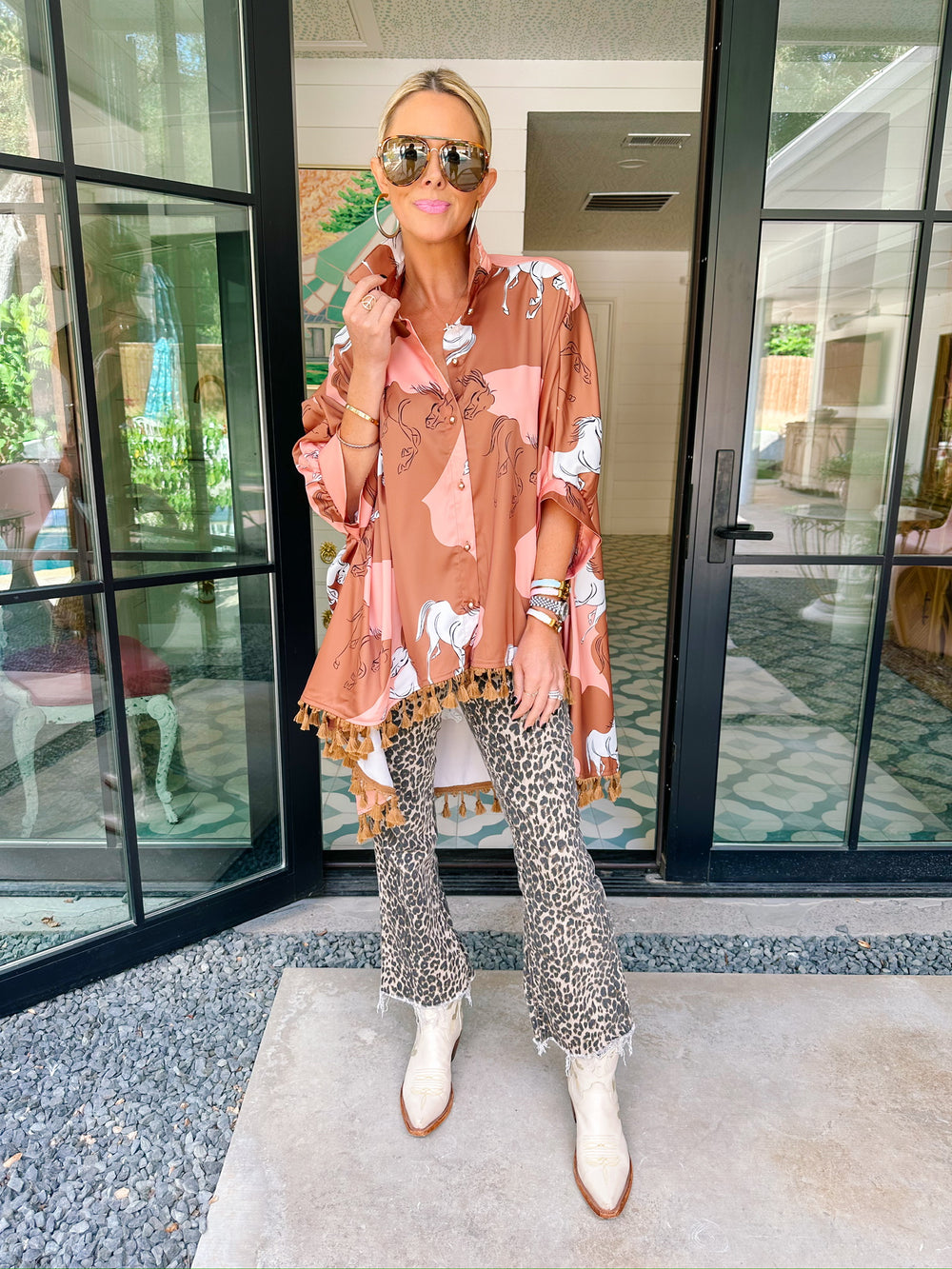 ON MY HIGH HORSE BUTTON UP TOP - BROWN