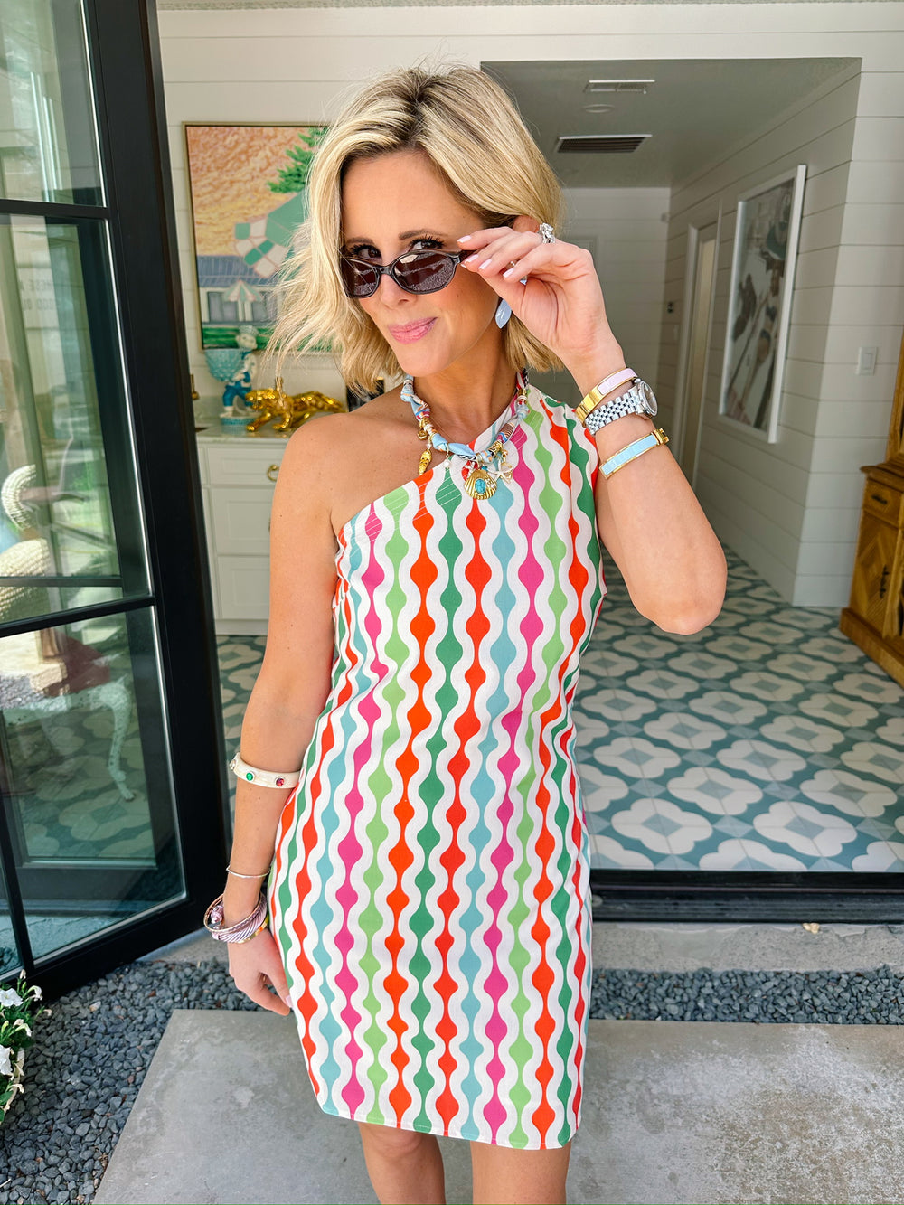 MARCIA GEOMETRIC ONE SHOULDER DRESS
