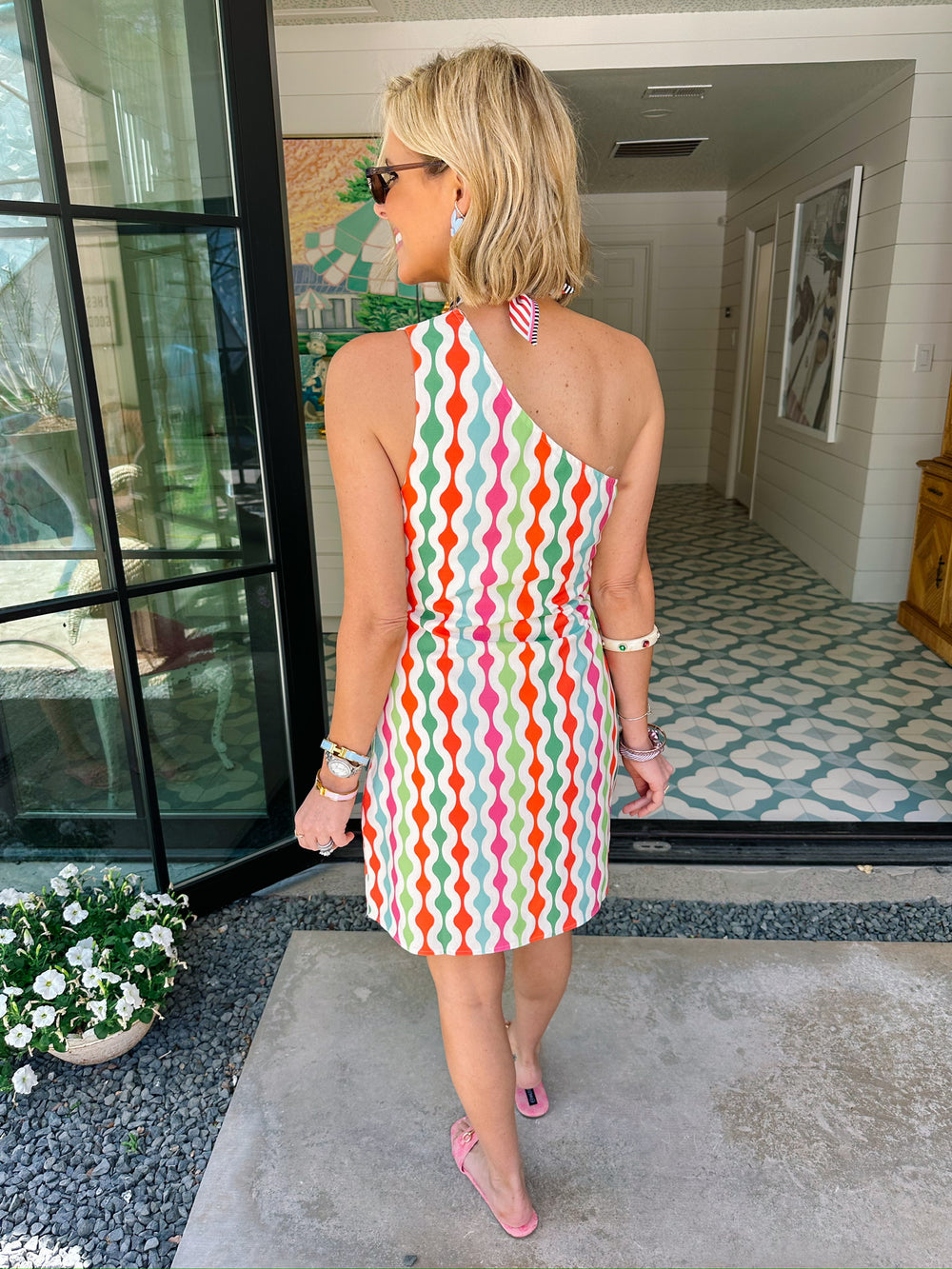 MARCIA GEOMETRIC ONE SHOULDER DRESS