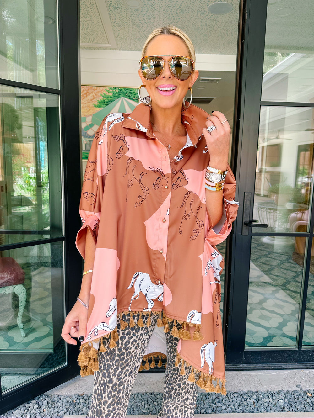 ON MY HIGH HORSE BUTTON UP TOP - BROWN