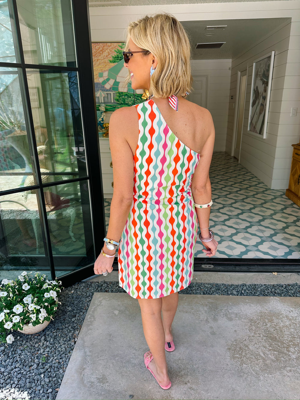 MARCIA GEOMETRIC ONE SHOULDER DRESS