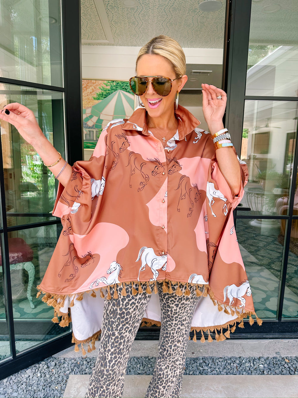 ON MY HIGH HORSE BUTTON UP TOP - BROWN