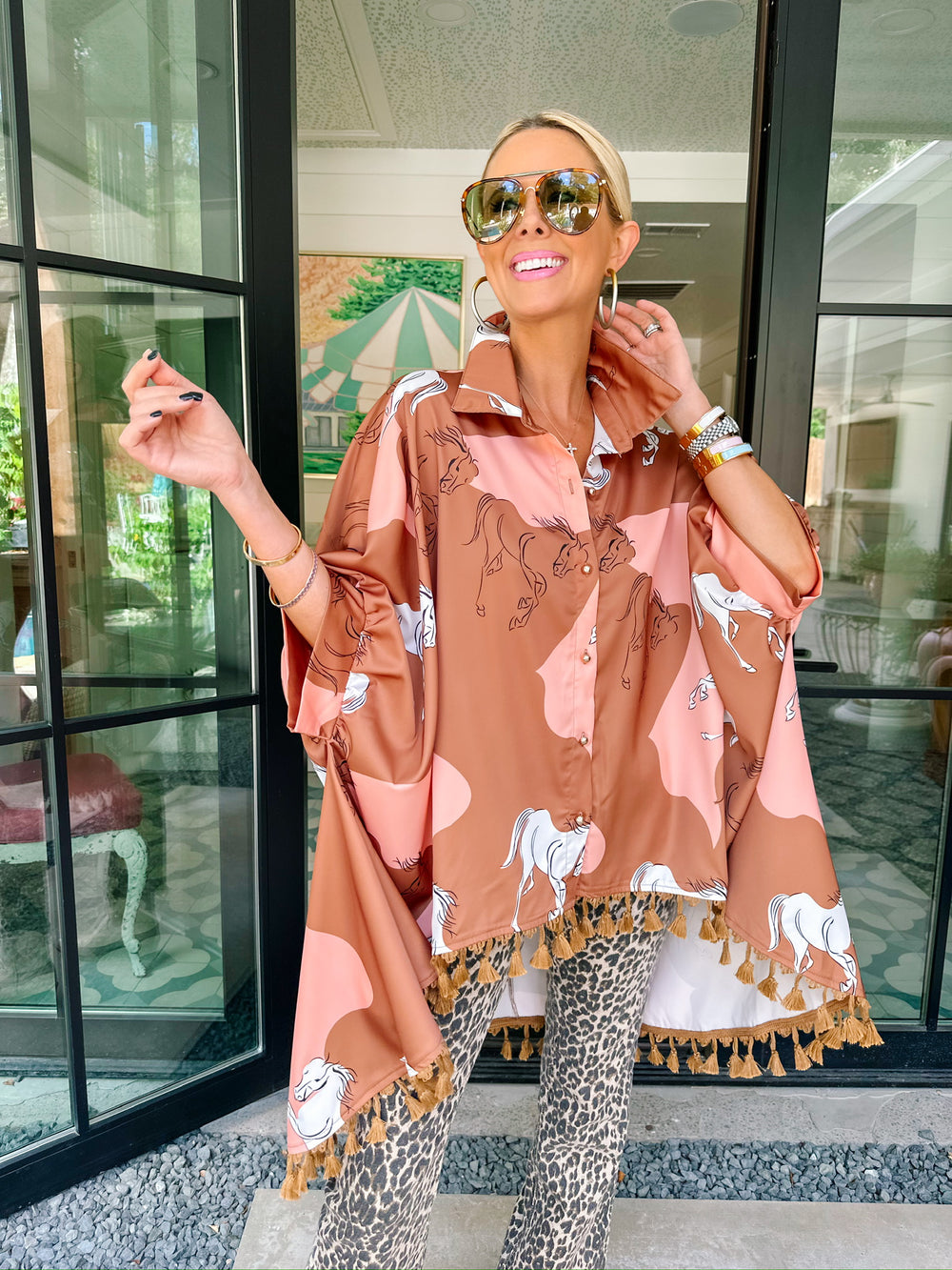 ON MY HIGH HORSE BUTTON UP TOP - BROWN