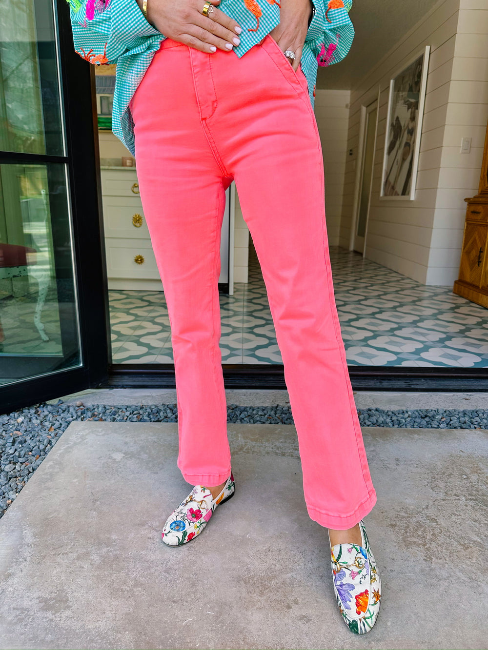 CORINNE HIGH RISE STRAIGHT JEANS - CORAL PINK