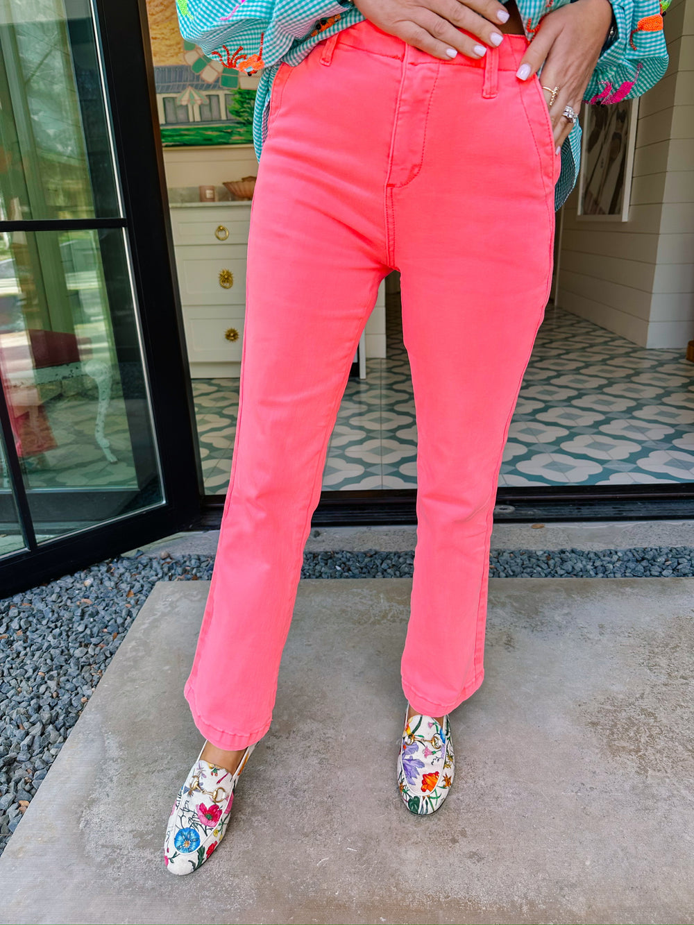 CORINNE HIGH RISE STRAIGHT JEANS - CORAL PINK