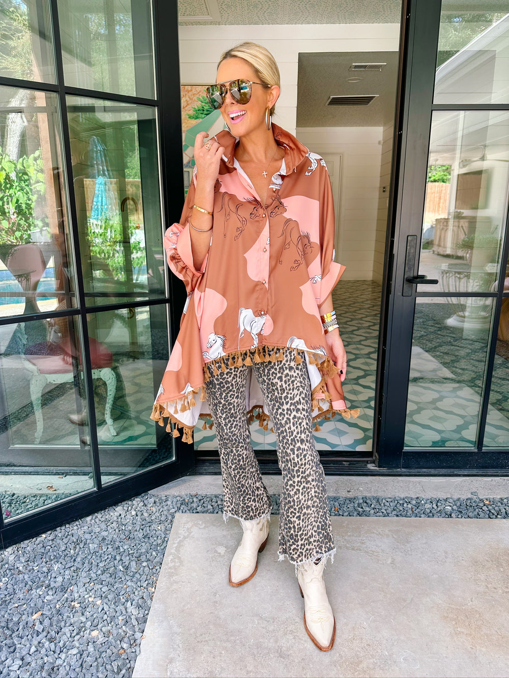 ON MY HIGH HORSE BUTTON UP TOP - BROWN