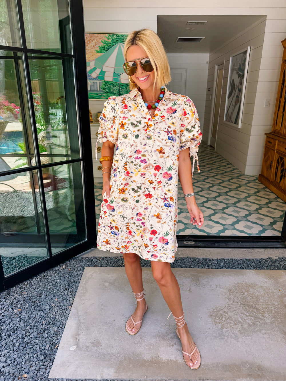 DASH OF WILDFLOWERS PUFF SLEEVE DRESS - CREAM