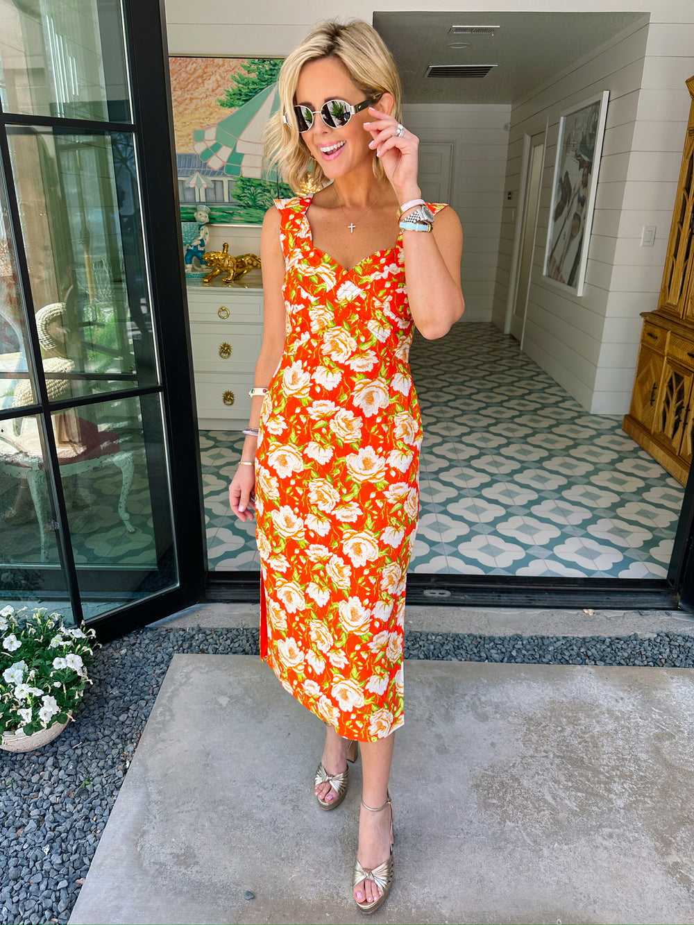 IN THIS MOMENT FLORAL MIDI DRESS - ORANGE