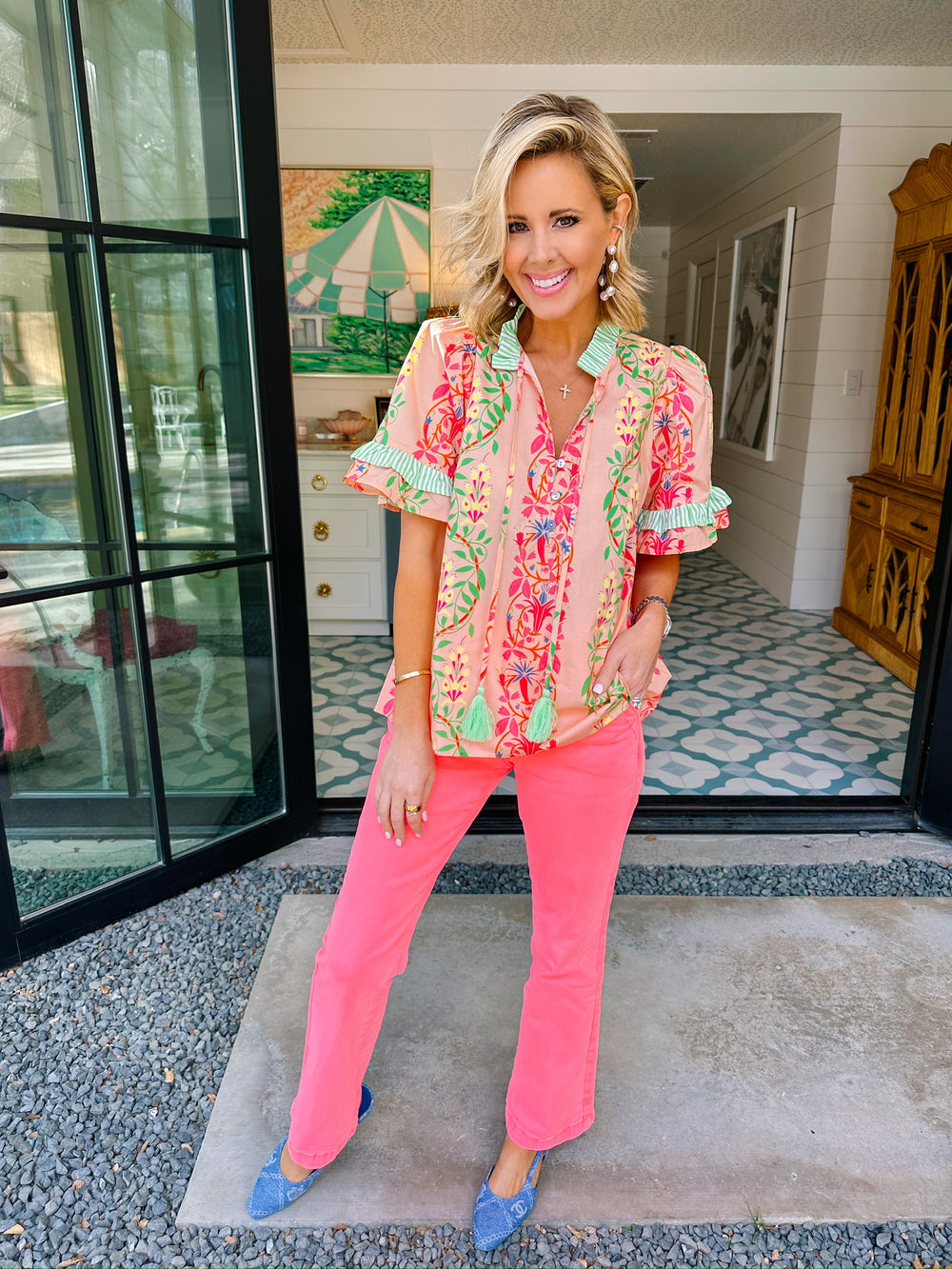 PICK OF THE GARDEN TASSEL TOP - BLUSH/GREEN