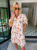 DASH OF WILDFLOWERS PUFF SLEEVE DRESS - CREAM