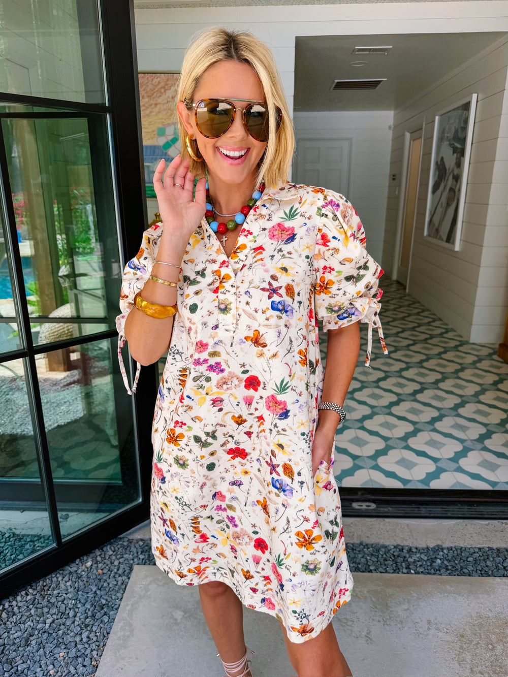 DASH OF WILDFLOWERS PUFF SLEEVE DRESS - CREAM