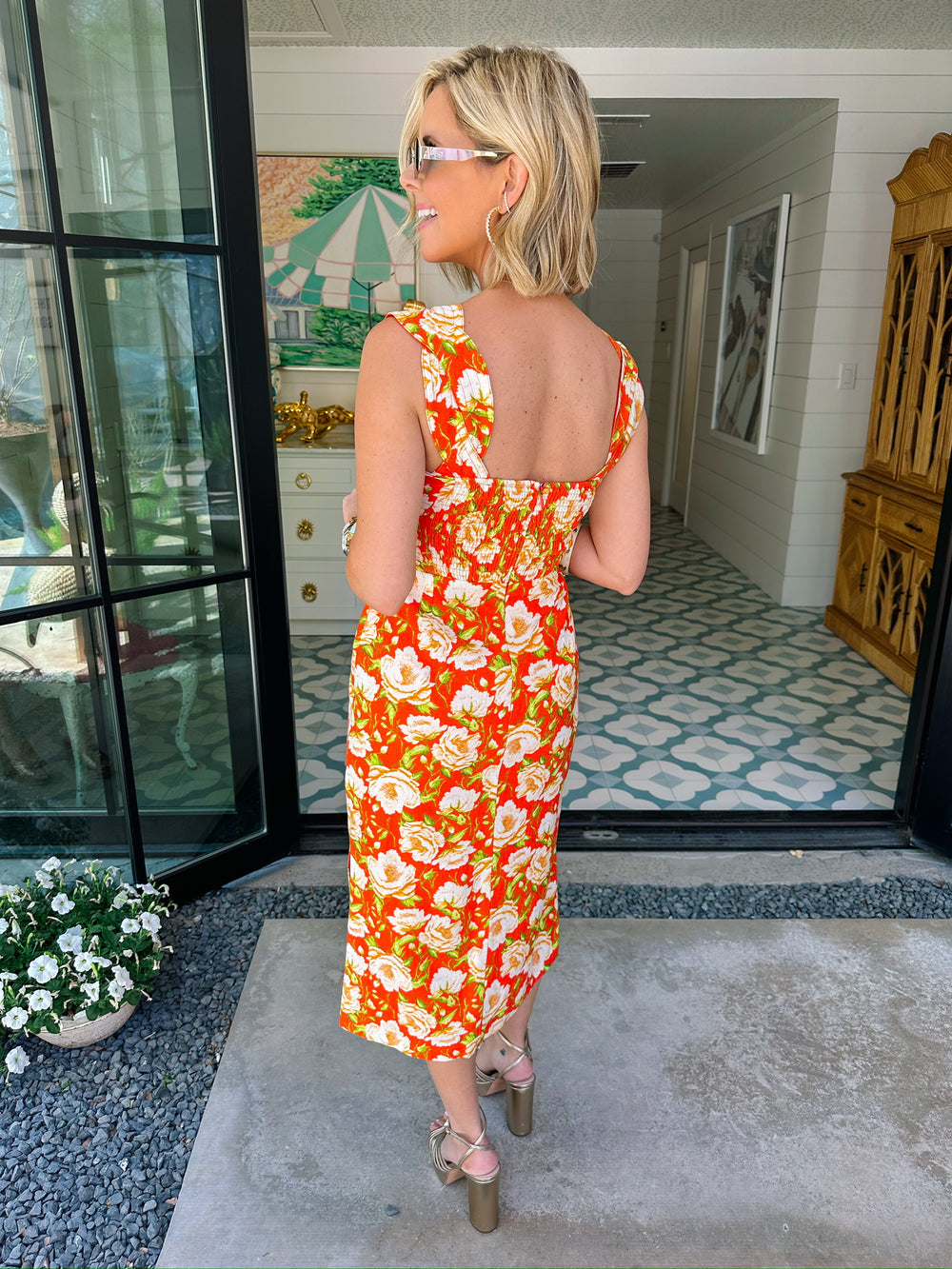 IN THIS MOMENT FLORAL MIDI DRESS - ORANGE