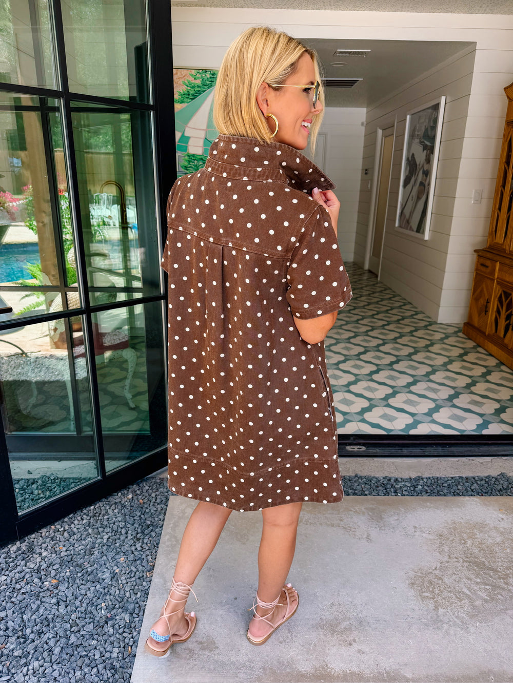 HOLLY POLKA DOT DENIM DRESS - BROWN