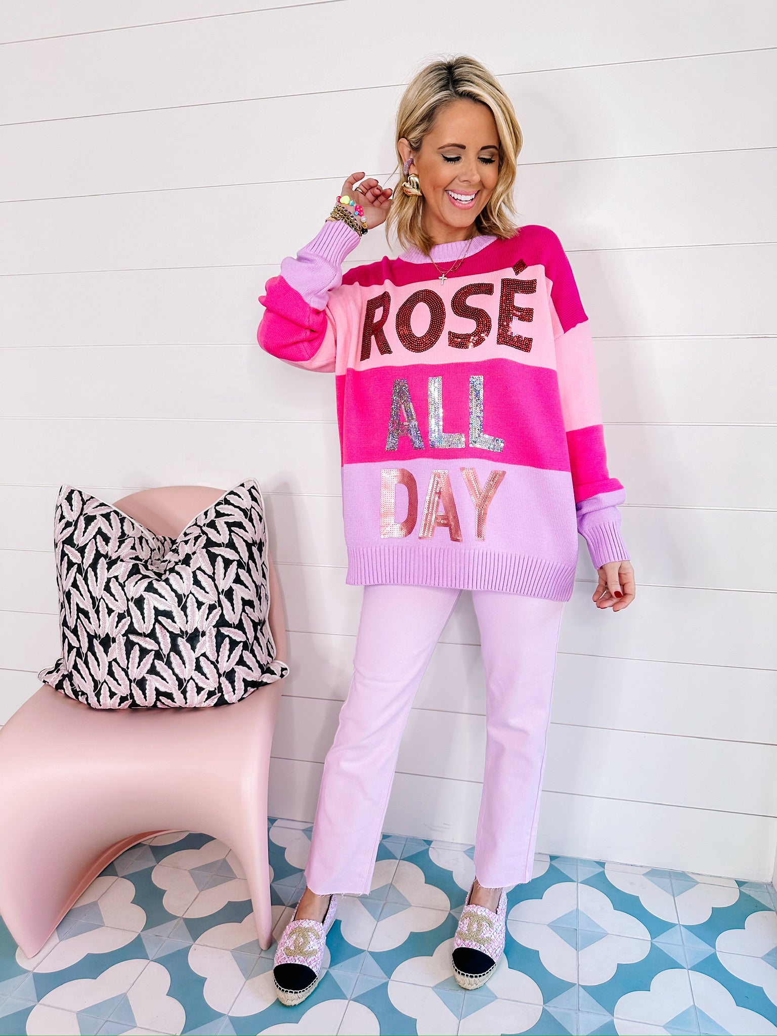 ROSE ALL DAY COLORBLOCK SWEATER - PINK