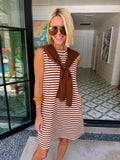 KIMBERLY STRIPE SHOULDER SWEATER DRESS - BROWN