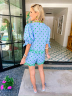 PATIO SIPPIN POLKA DOT WRAP SKORT SET - BLUE