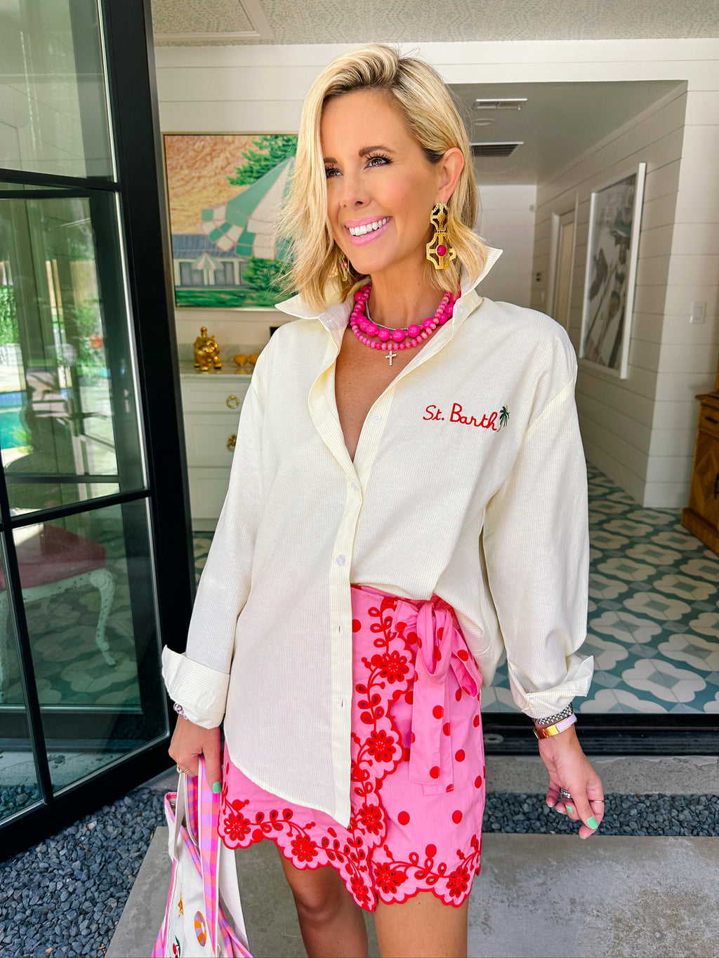SAINT BARTH EMBROIDERED BUTTON UP TOP - YELLOW