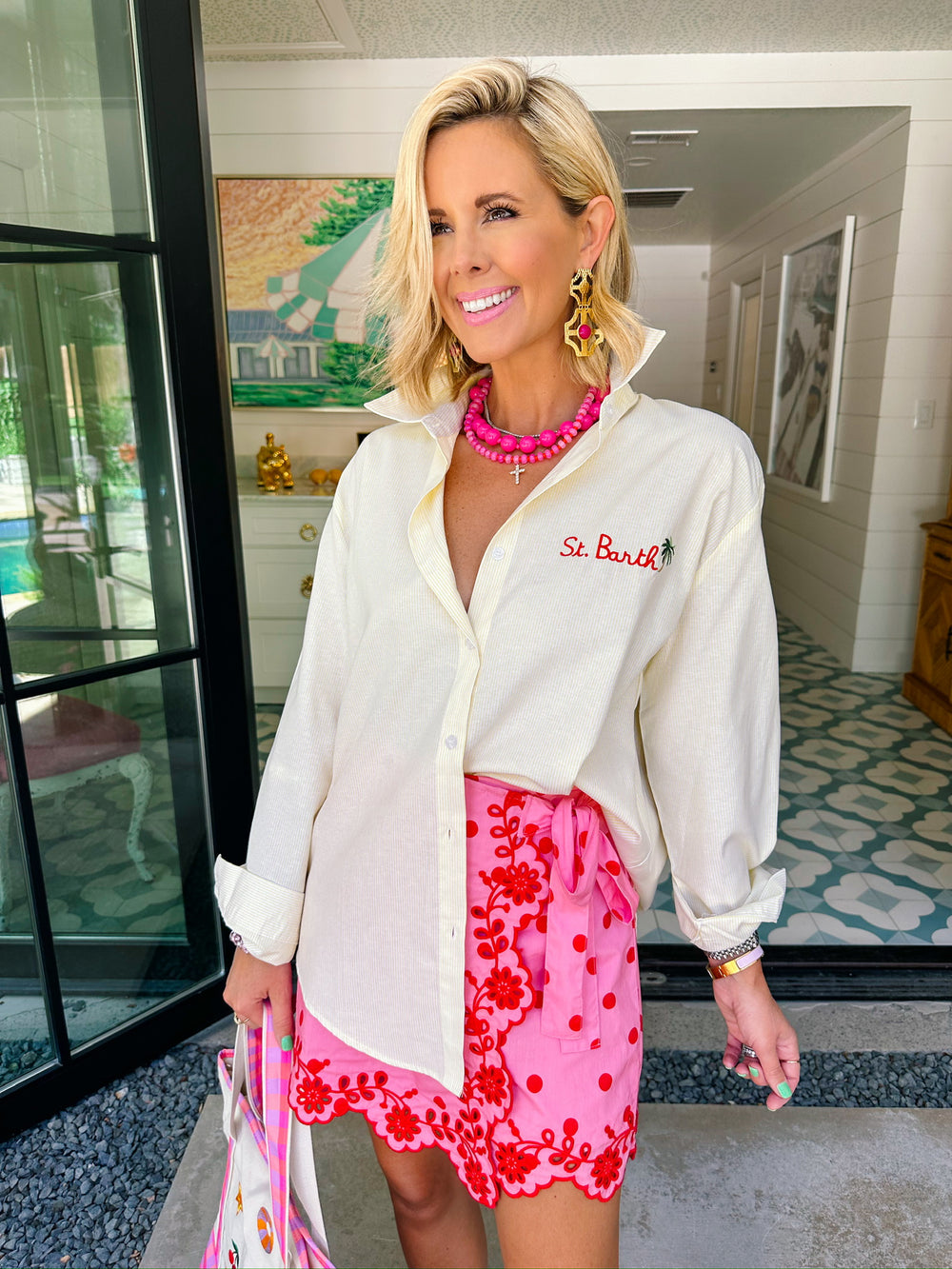 SAINT BARTH EMBROIDERED BUTTON UP TOP - YELLOW