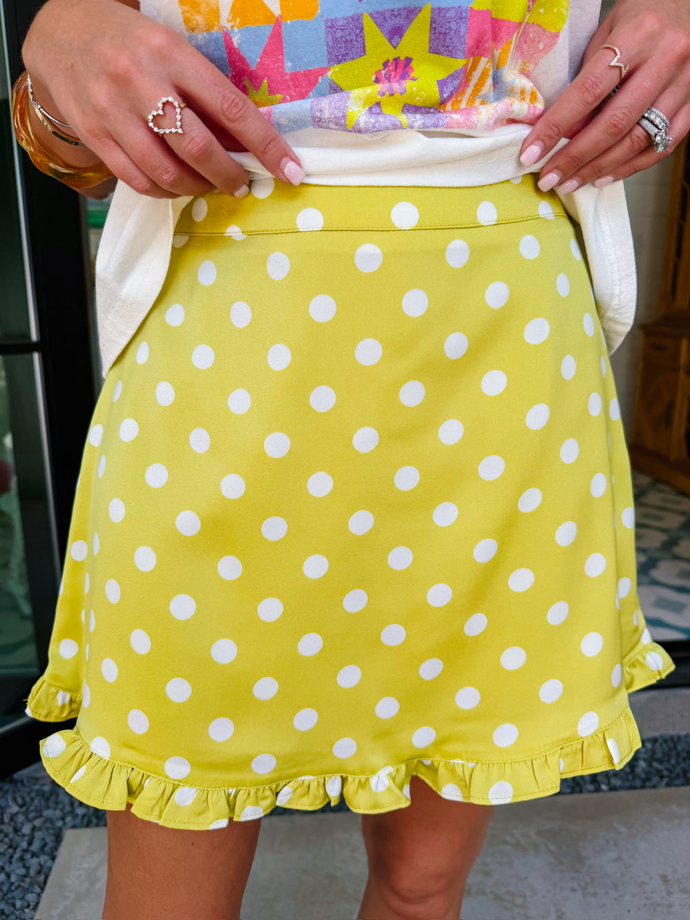 RORI RUFFLE POLKA DOT SKIRT - CHARTREUSE