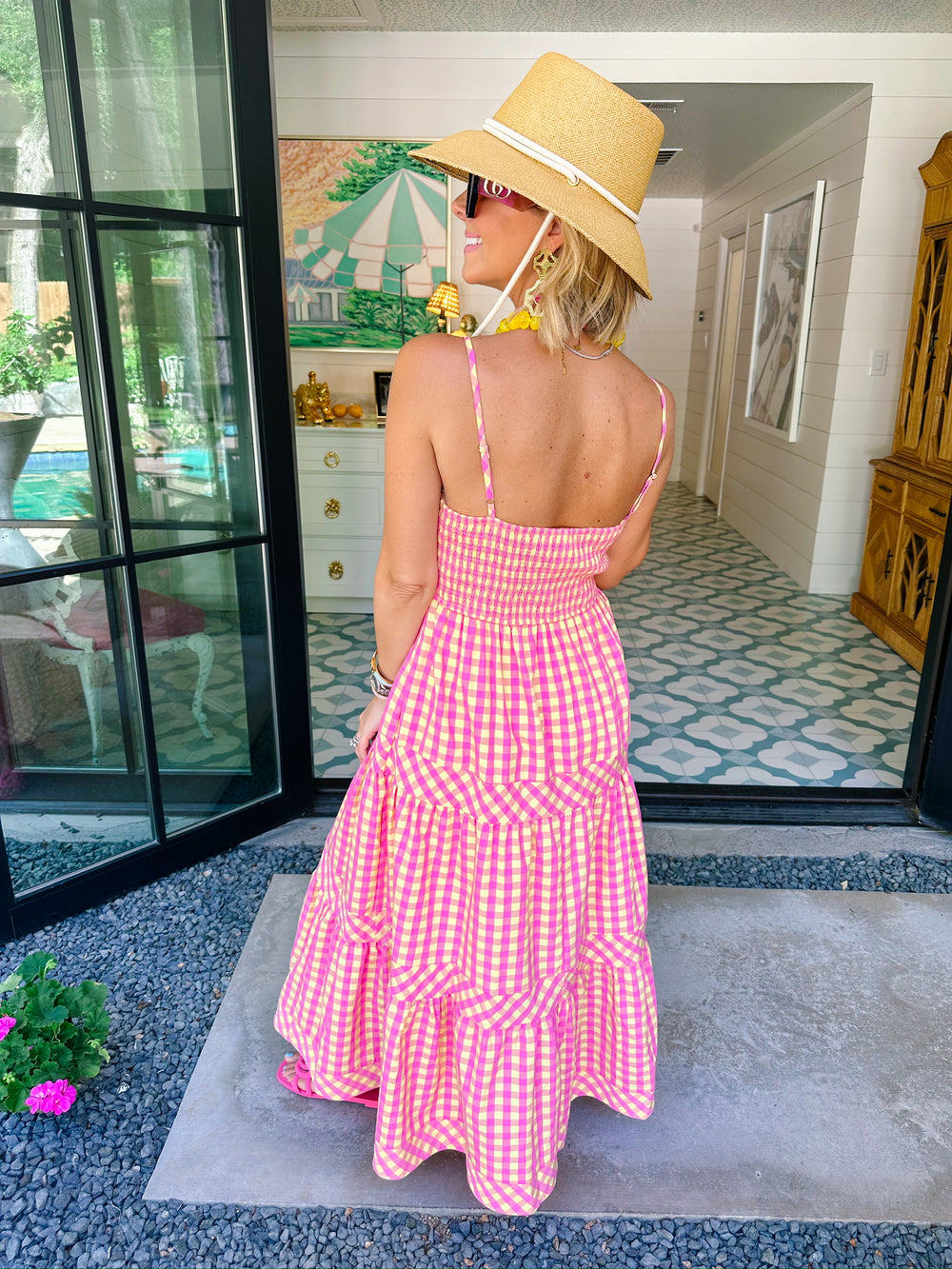 GOOD MOOD GINGHAM MIDI DRESS - PINK/YELLOW