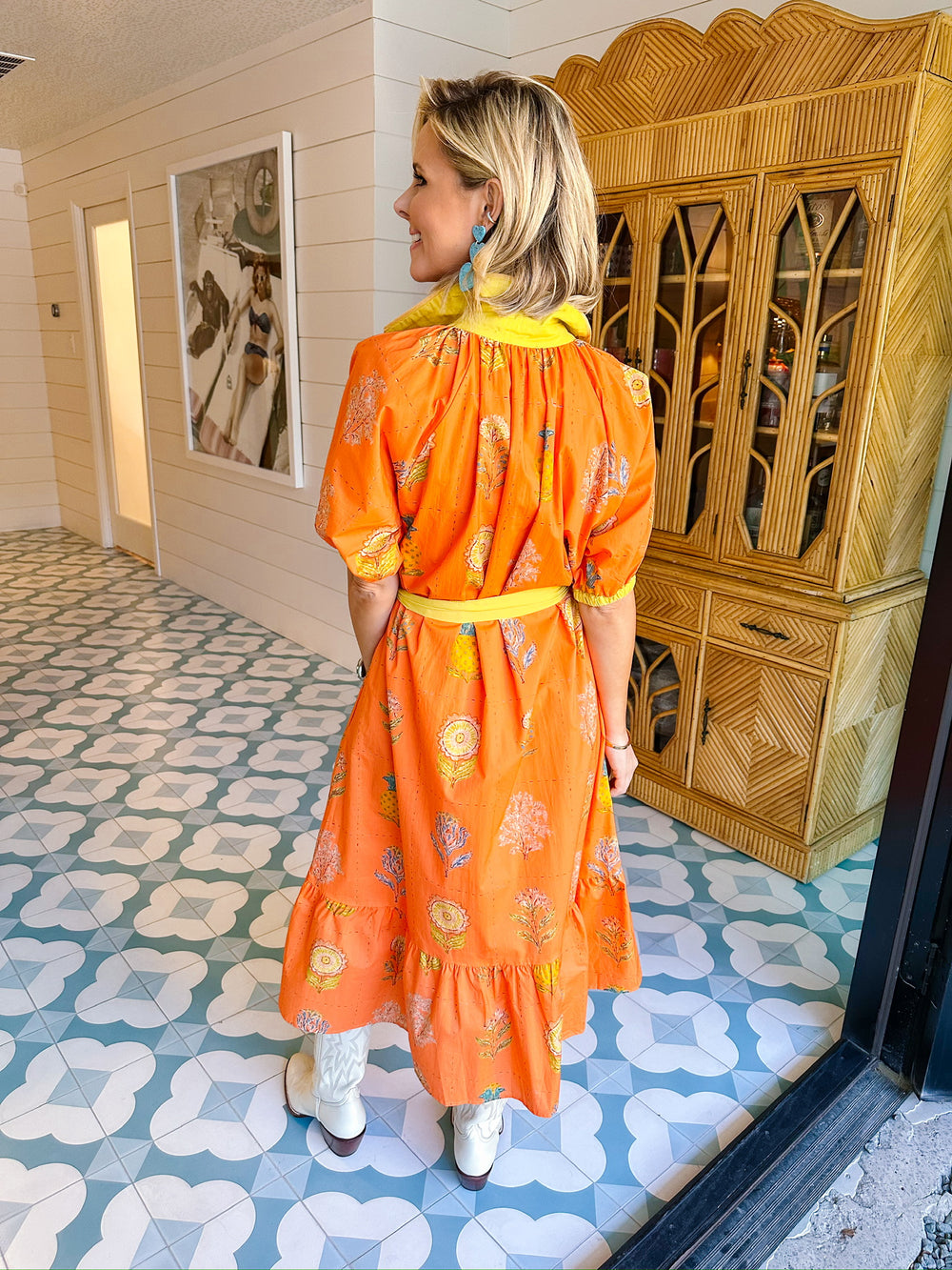 TANGERINE TREAT FLORAL BUTTON UP MIDI DRESS