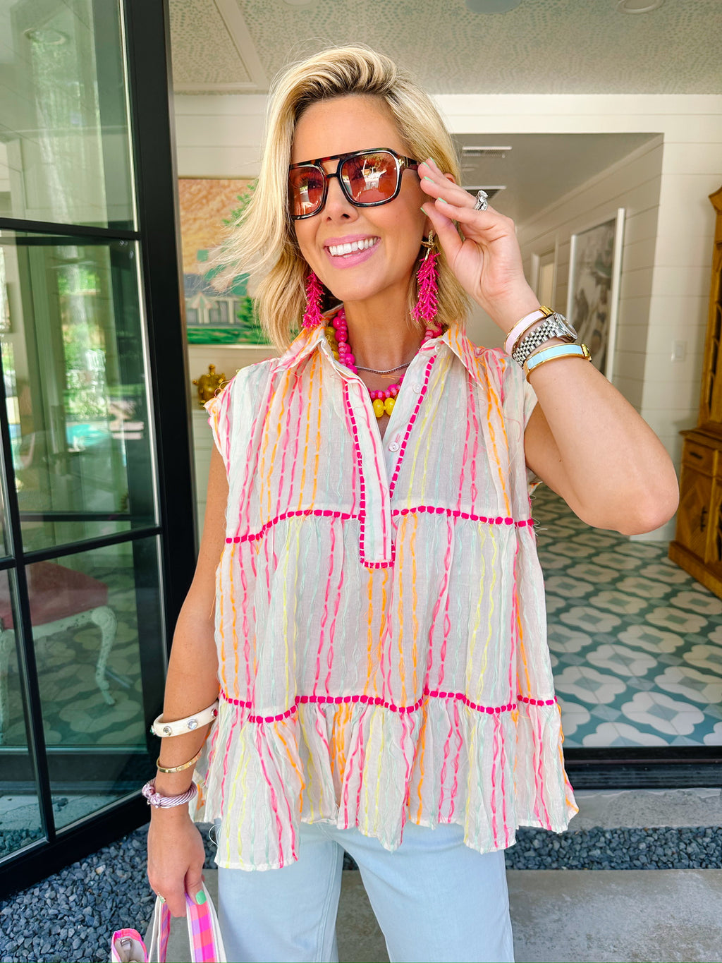 CAME TOGETHER STITCH STRIPE TOP
