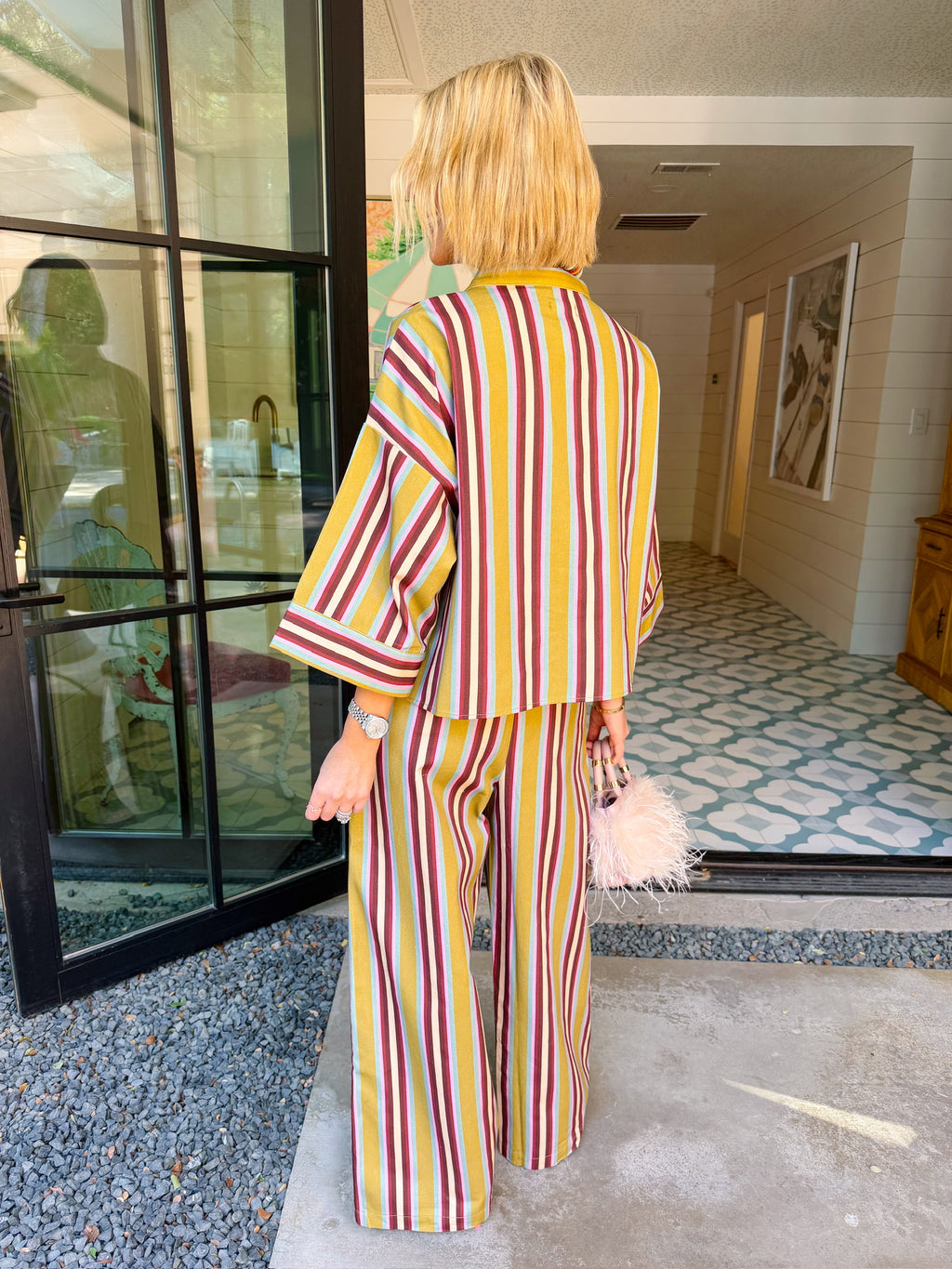 FIND YOUR WAY FORWARD STRIPE PANT SET - OLIVE
