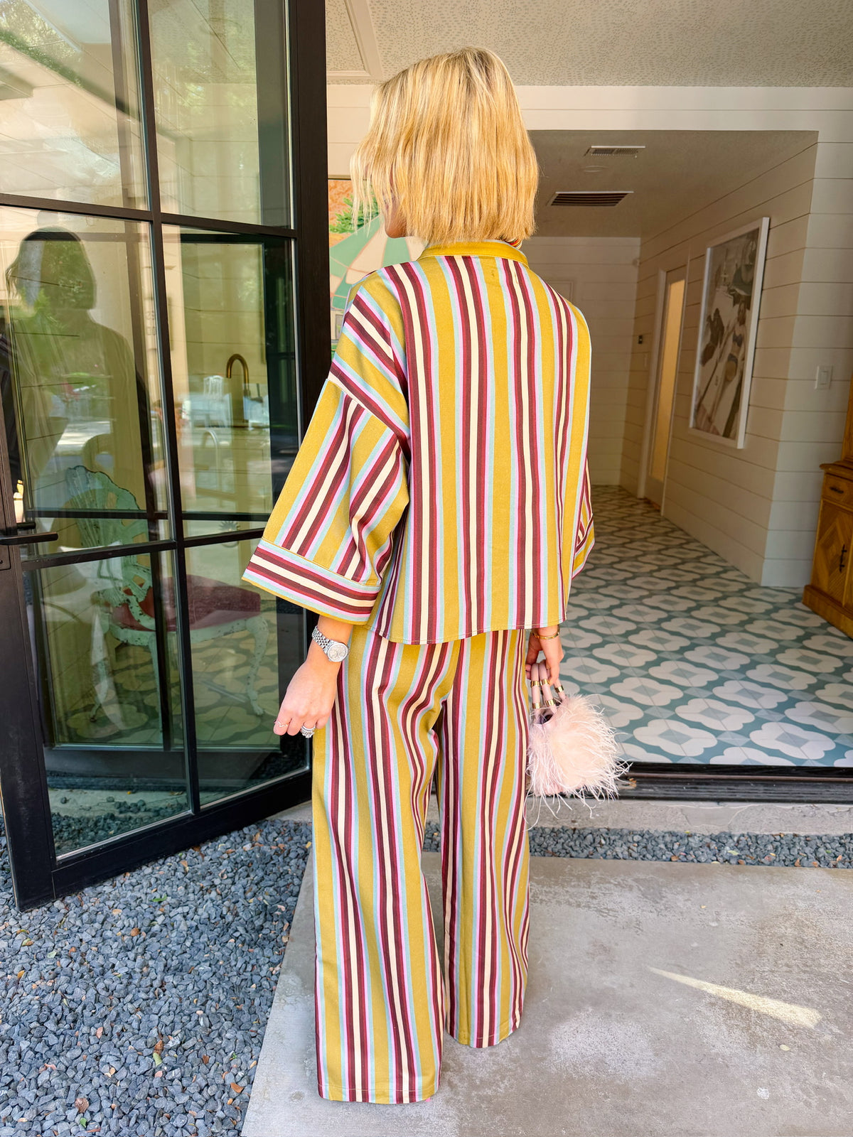 FIND YOUR WAY FORWARD STRIPE PANT SET - OLIVE