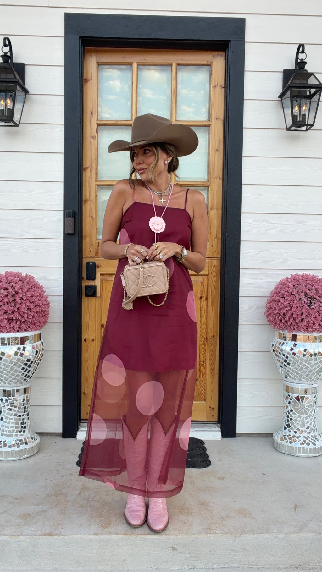 MORE THAN MEETS THE EYE POLKA DOT SHEER MIDI DRESS - BURGUNDY