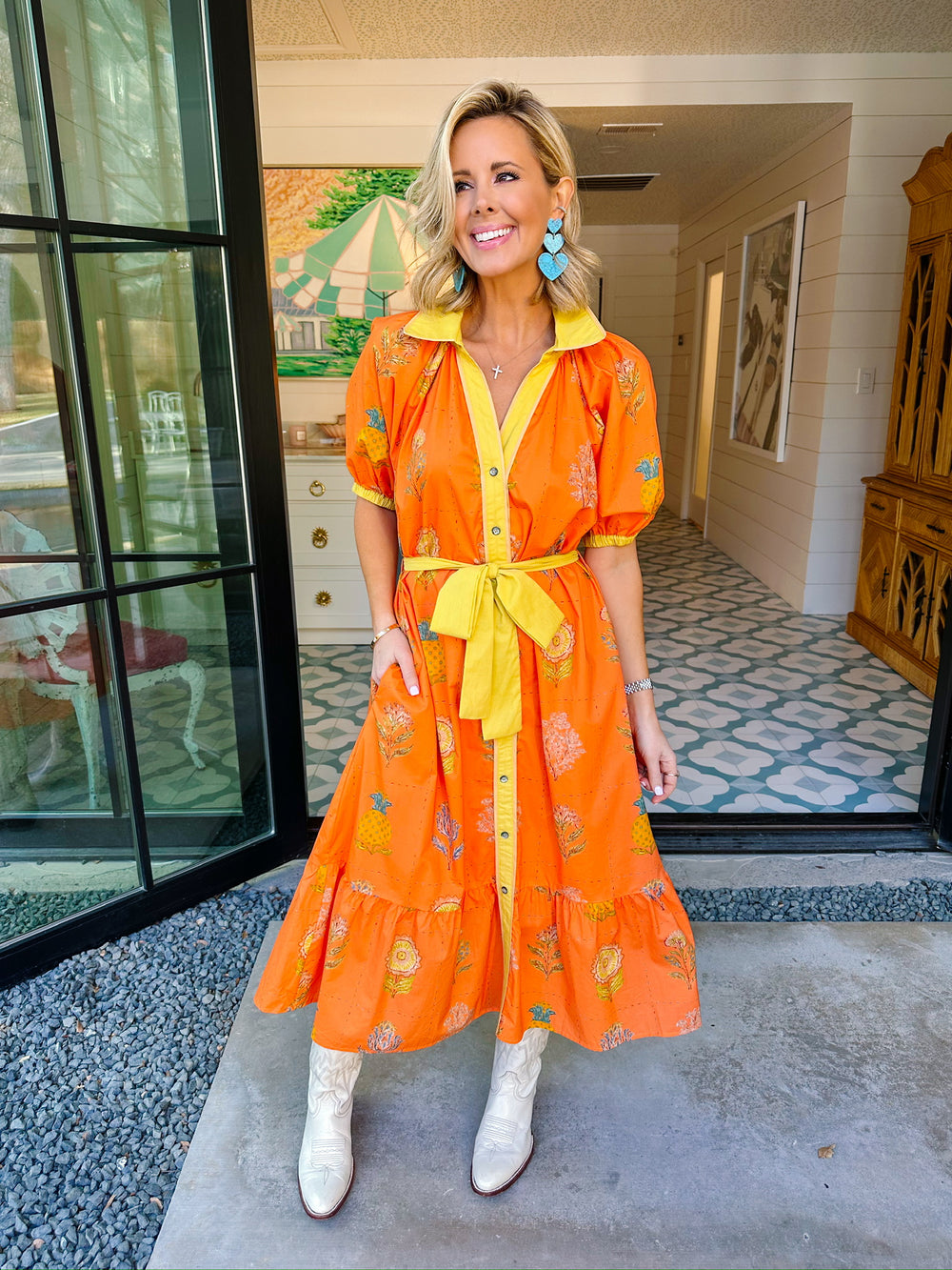 TANGERINE TREAT FLORAL BUTTON UP MIDI DRESS