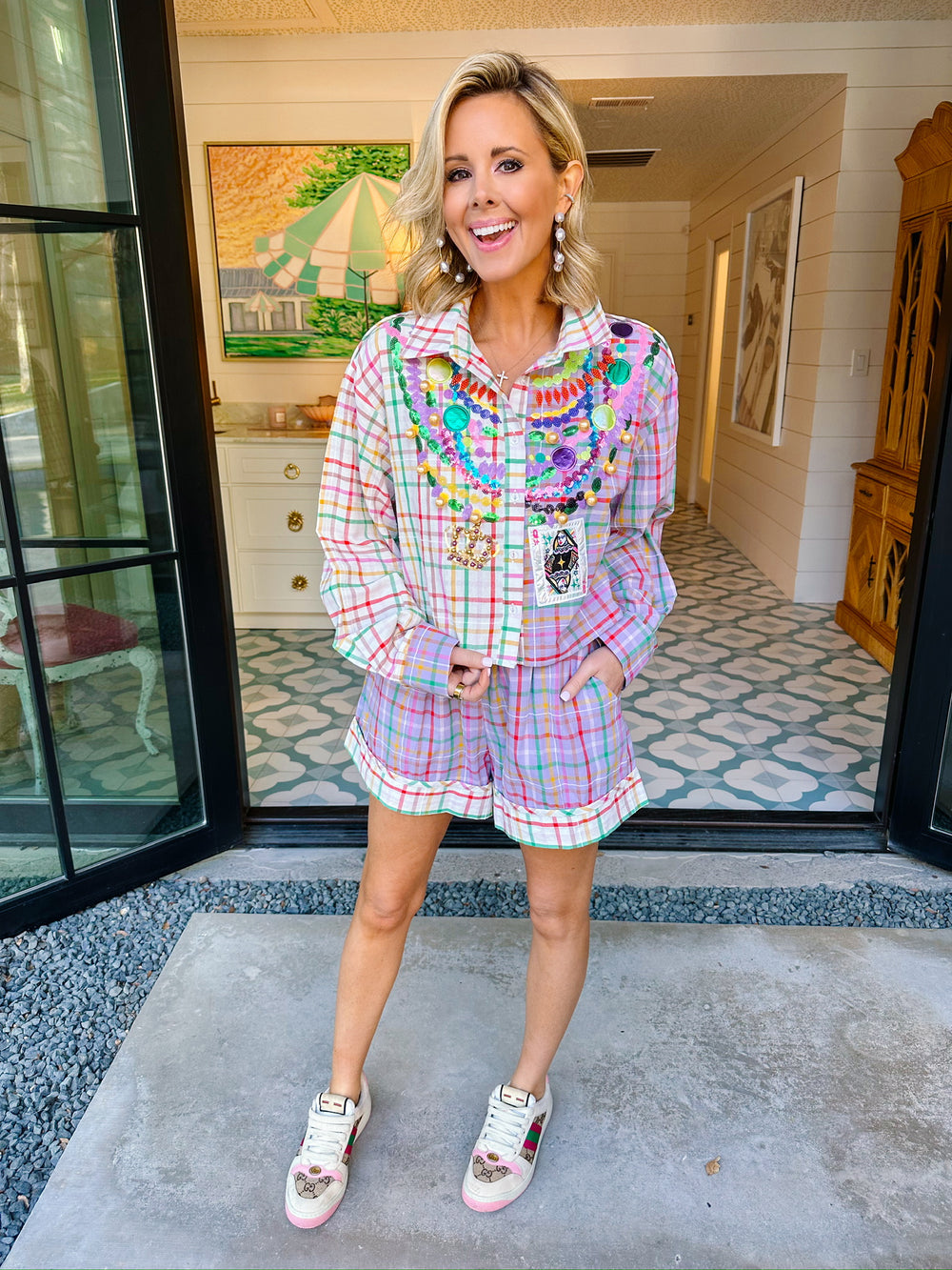 MARDI GRAS PLAID SHORTS