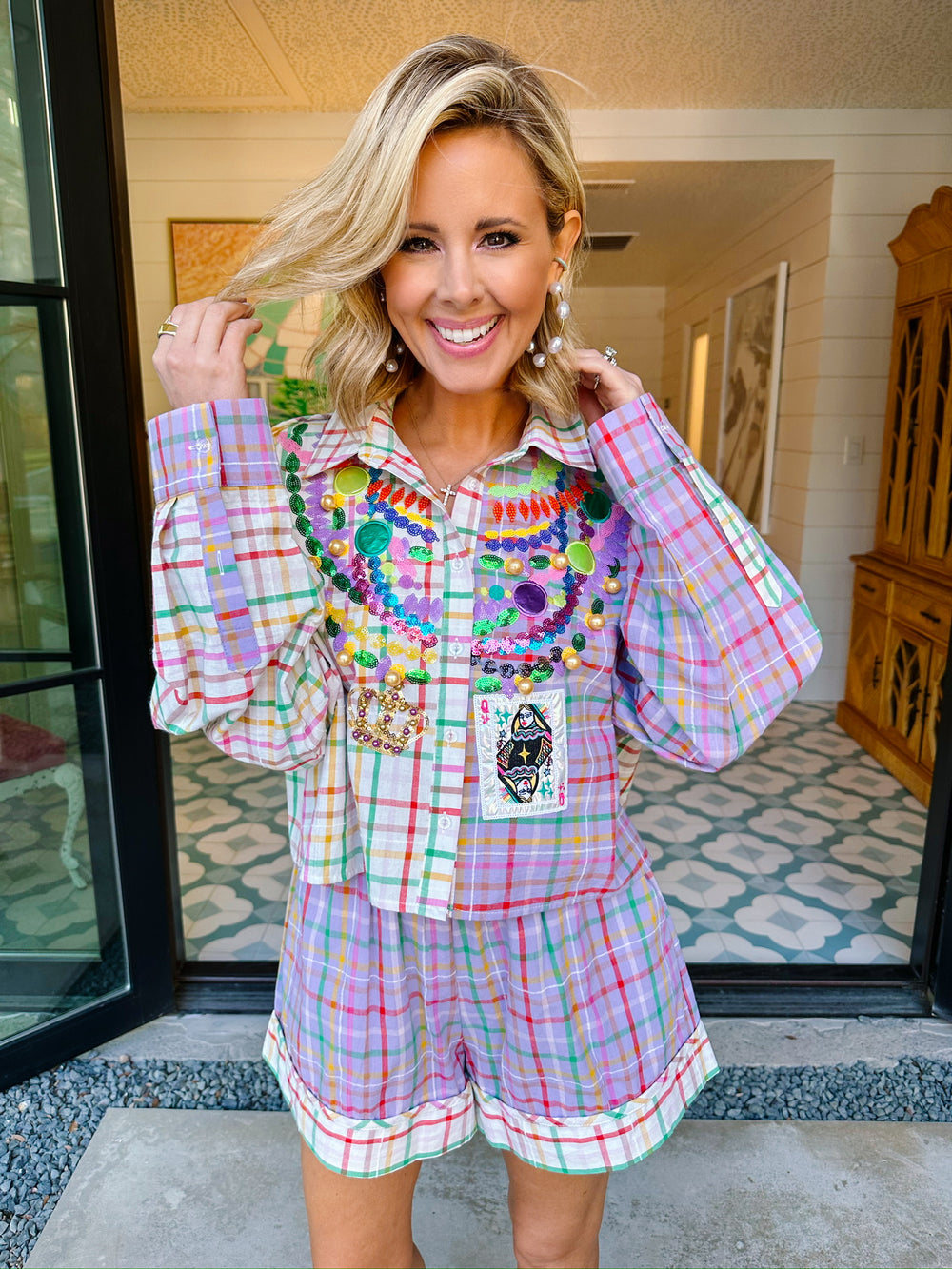 MARDI GRAS PLAID SHORTS