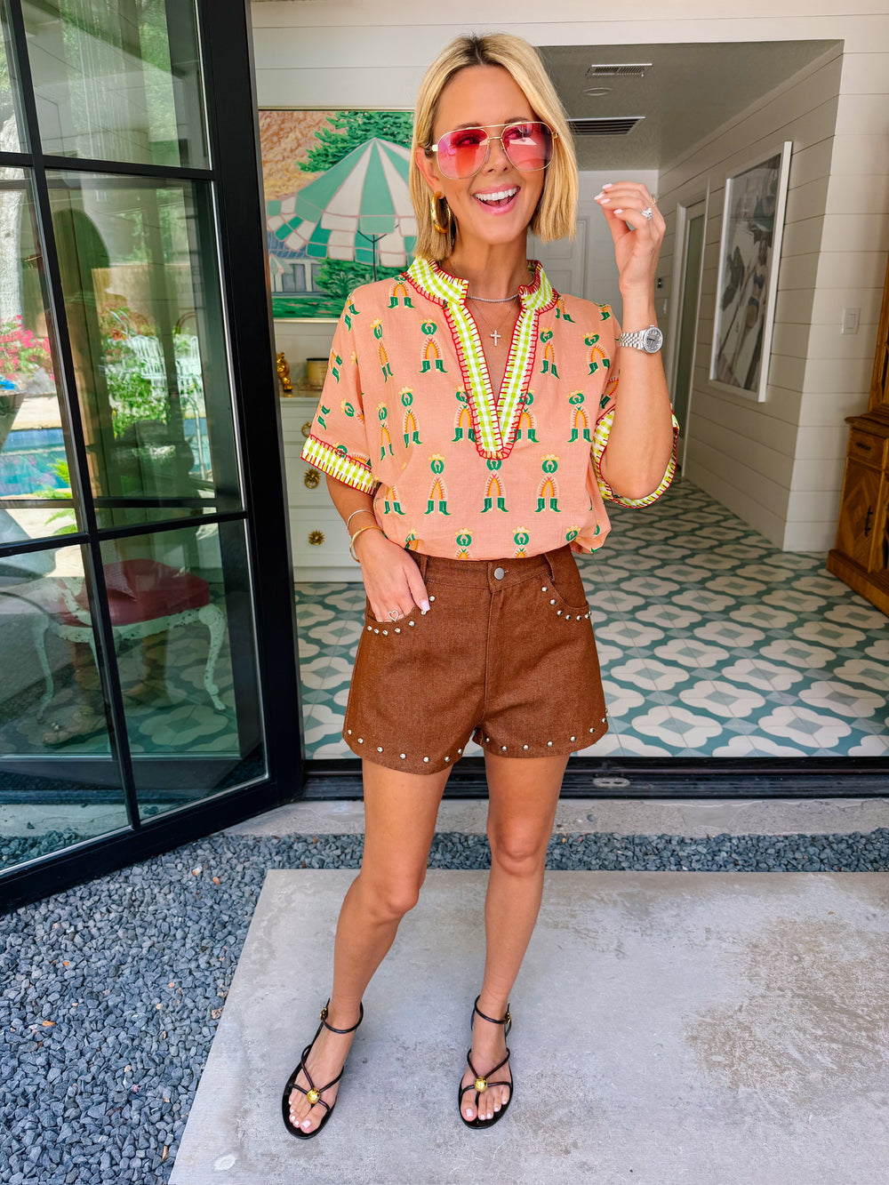 STEVIE STUDDED SHORTS - BROWN