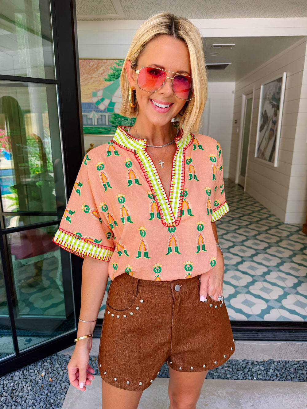 STEVIE STUDDED SHORTS - BROWN