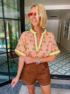 RIDING CLUB STITCH TRIM TOP - PEACH
