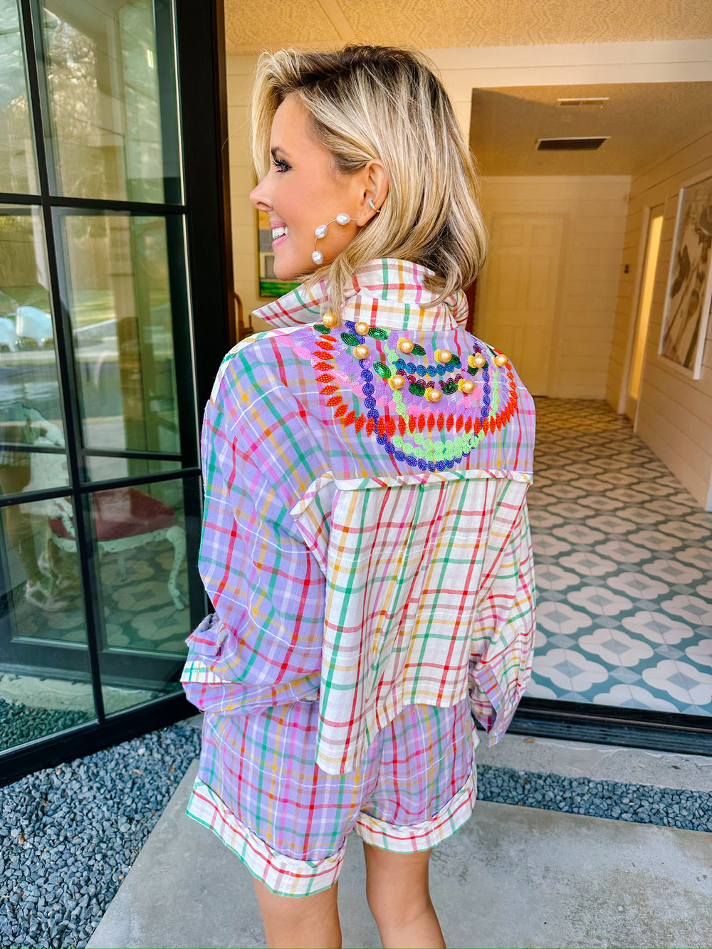 MARDI GRAS PLAID SHORTS