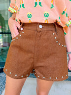 STEVIE STUDDED SHORTS - BROWN