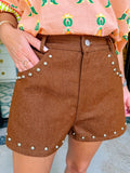 STEVIE STUDDED SHORTS - BROWN