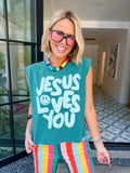 JESUS LOVES YOU SMILEY MUSCLE TEE - TEAL