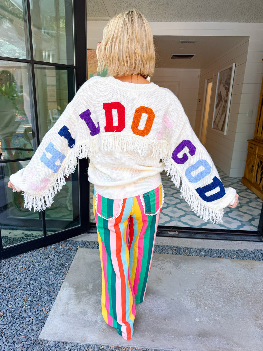 CHILD OF GOD FRINGE TRIM SWEATER - IVORY