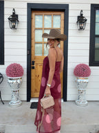 MORE THAN MEETS THE EYE POLKA DOT SHEER MIDI DRESS - BURGUNDY