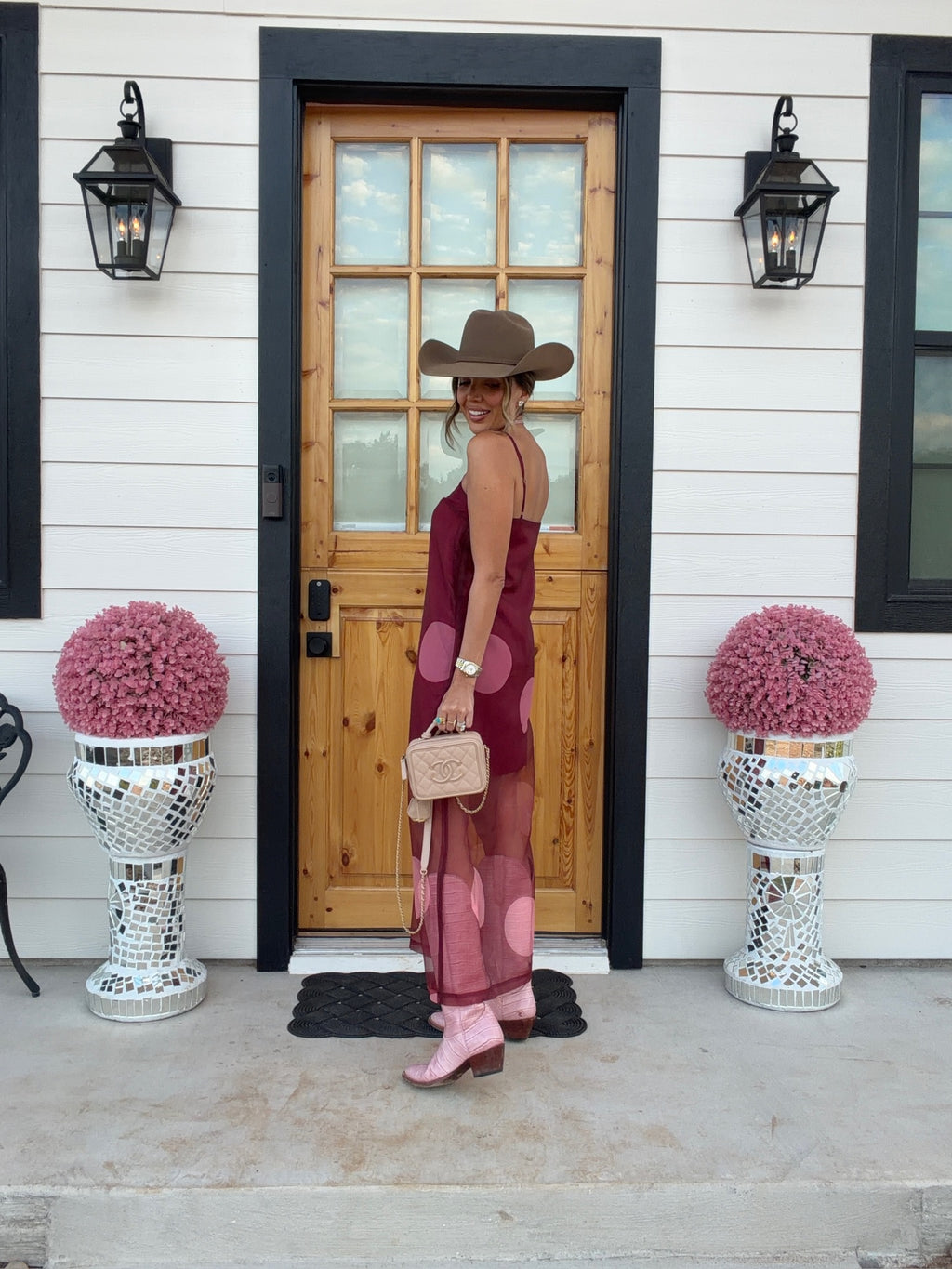 MORE THAN MEETS THE EYE POLKA DOT SHEER MIDI DRESS - BURGUNDY
