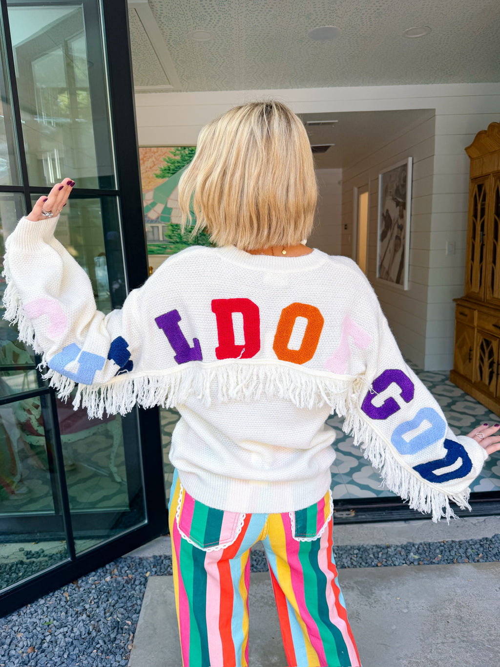 CHILD OF GOD FRINGE TRIM SWEATER - IVORY